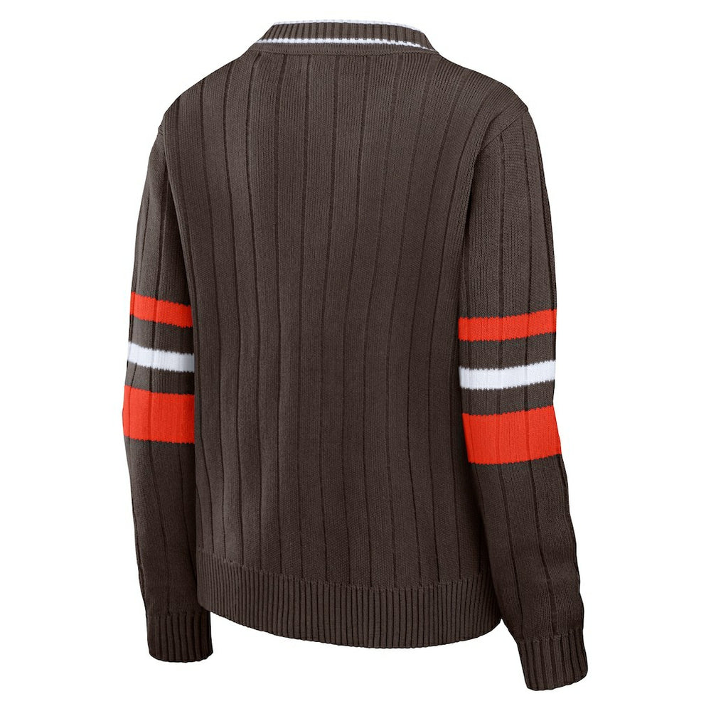 Cleveland Browns WEAR by Erin Andrews Women's Throwback V-Neck Sweater Brown | NFL