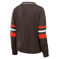 Cleveland Browns WEAR by Erin Andrews Women's Throwback V-Neck Sweater Brown | NFL