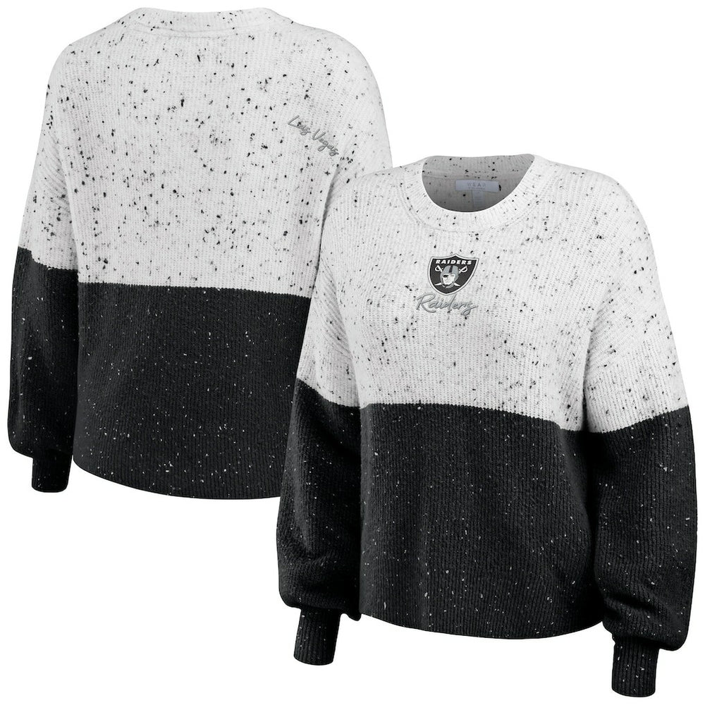 Las Vegas Raiders WEAR by Erin Andrews Women's Lighweight Modest Crop Color-Block Pullover Sweater White/Black | NFL