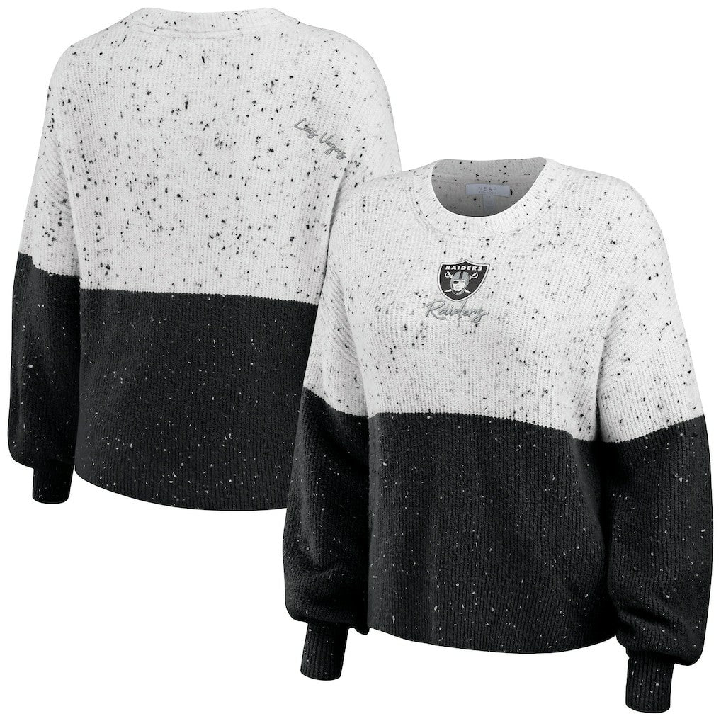 Las Vegas Raiders WEAR by Erin Andrews Women's Lighweight Modest Crop Color-Block Pullover Sweater White/Black | NFL