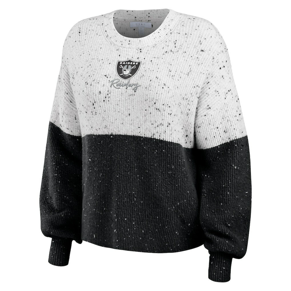 Las Vegas Raiders WEAR by Erin Andrews Women's Lighweight Modest Crop Color-Block Pullover Sweater White/Black | NFL