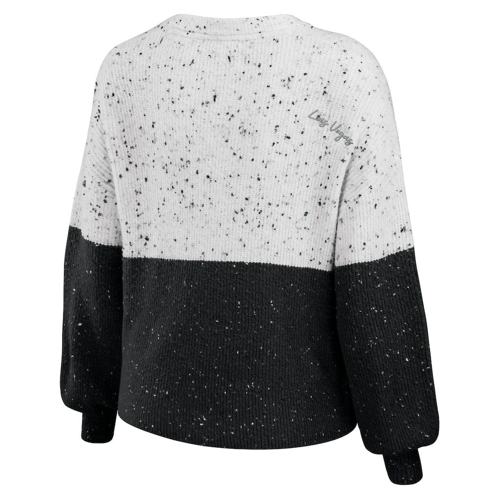 Las Vegas Raiders WEAR by Erin Andrews Women's Lighweight Modest Crop Color-Block Pullover Sweater White/Black | NFL