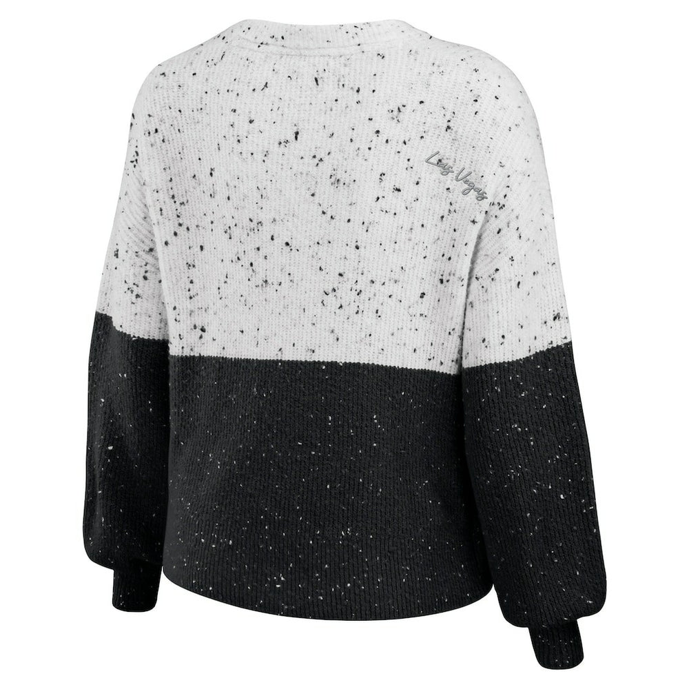 Las Vegas Raiders WEAR by Erin Andrews Women's Lighweight Modest Crop Color-Block Pullover Sweater White/Black | NFL