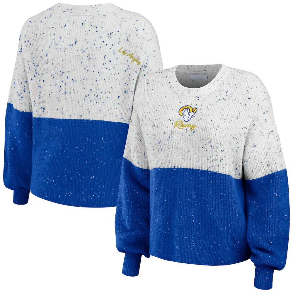 Los Angeles Rams WEAR by Erin Andrews Women's Lighweight Modest Crop Color-Block Pullover Sweater White/Royal | NFL