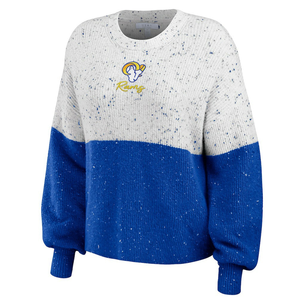 Los Angeles Rams WEAR by Erin Andrews Women's Lighweight Modest Crop Color-Block Pullover Sweater White/Royal | NFL