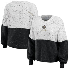 New Orleans Saints WEAR by Erin Andrews Women's Lighweight Modest Crop Color-Block Pullover Sweater White/Black | NFL