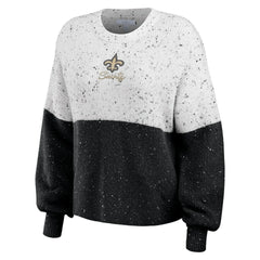 New Orleans Saints WEAR by Erin Andrews Women's Lighweight Modest Crop Color-Block Pullover Sweater White/Black | NFL