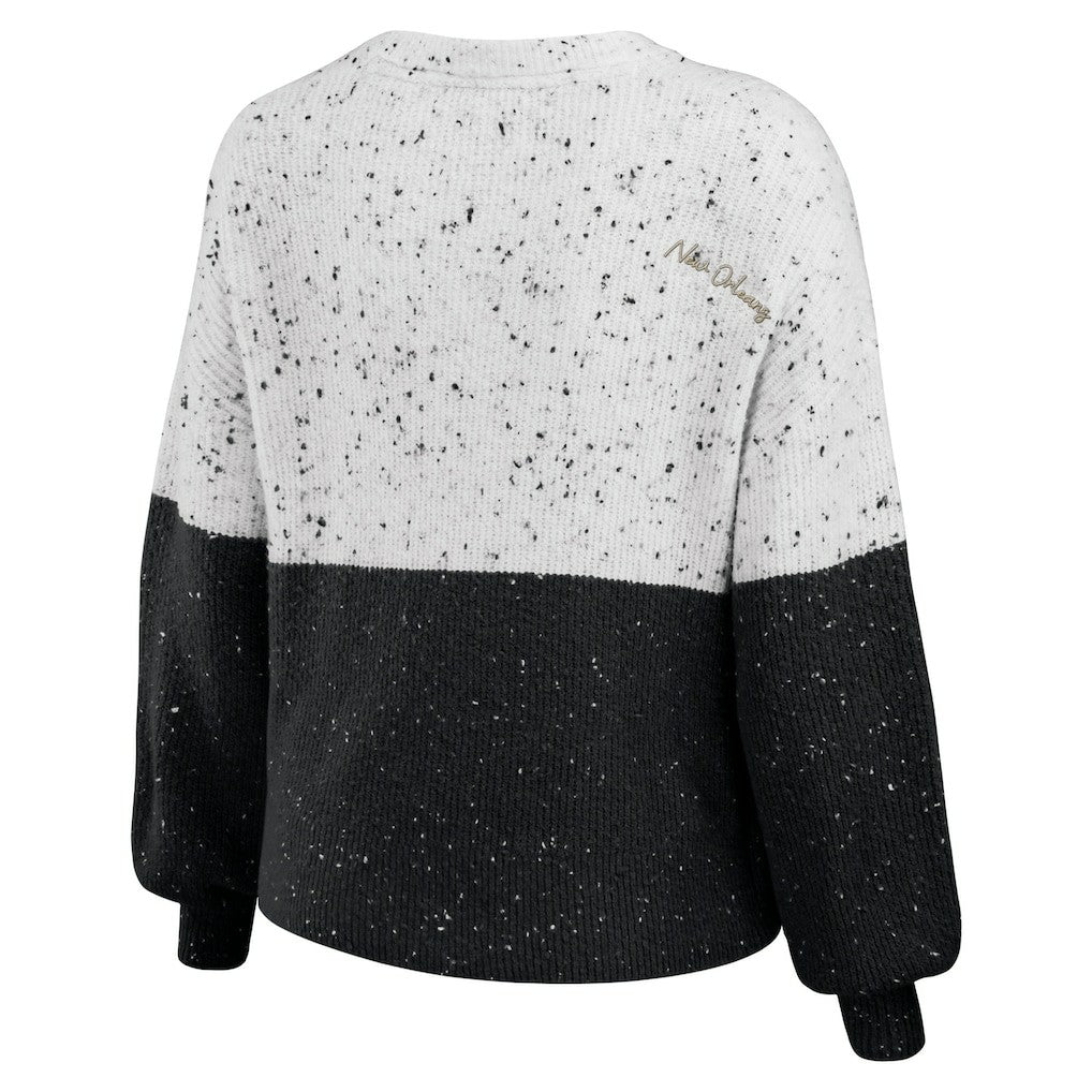 New Orleans Saints WEAR by Erin Andrews Women's Lighweight Modest Crop Color-Block Pullover Sweater White/Black | NFL