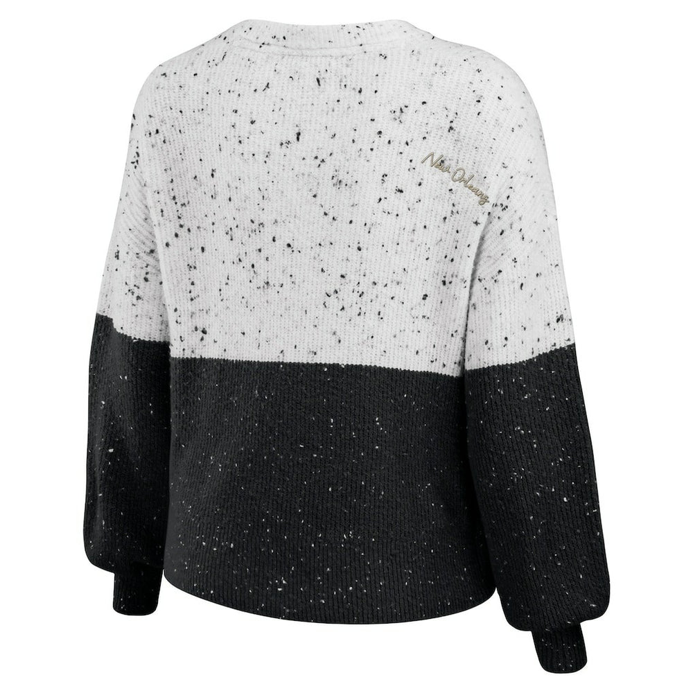 New Orleans Saints WEAR by Erin Andrews Women's Lighweight Modest Crop Color-Block Pullover Sweater White/Black | NFL