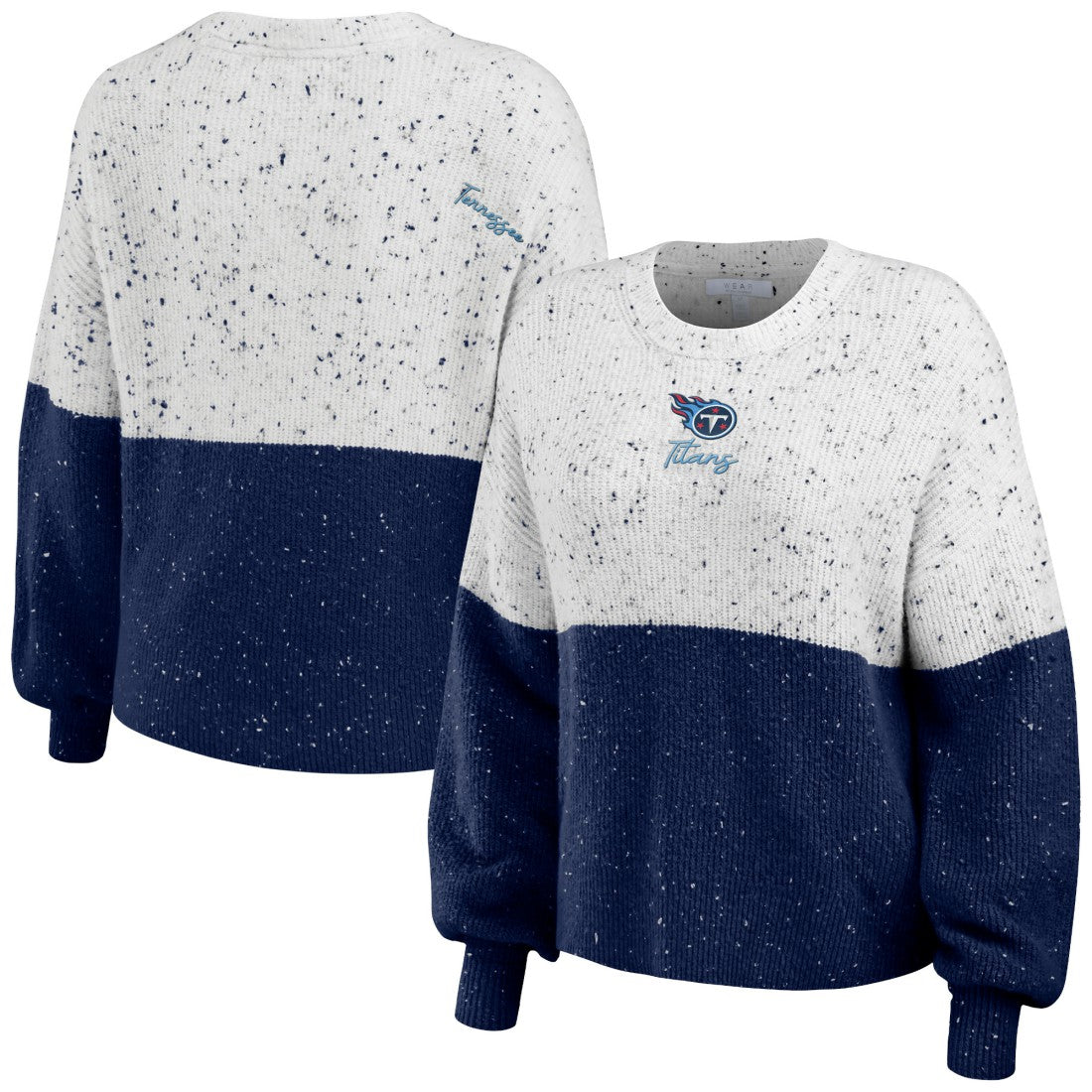 Tennessee Titans WEAR by Erin Andrews Women's Lighweight Modest Crop Color-Block Pullover Sweater White/Navy | NFL