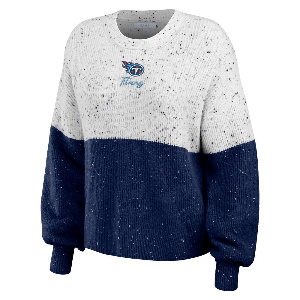 Tennessee Titans WEAR by Erin Andrews Women's Lighweight Modest Crop Color-Block Pullover Sweater White/Navy | NFL