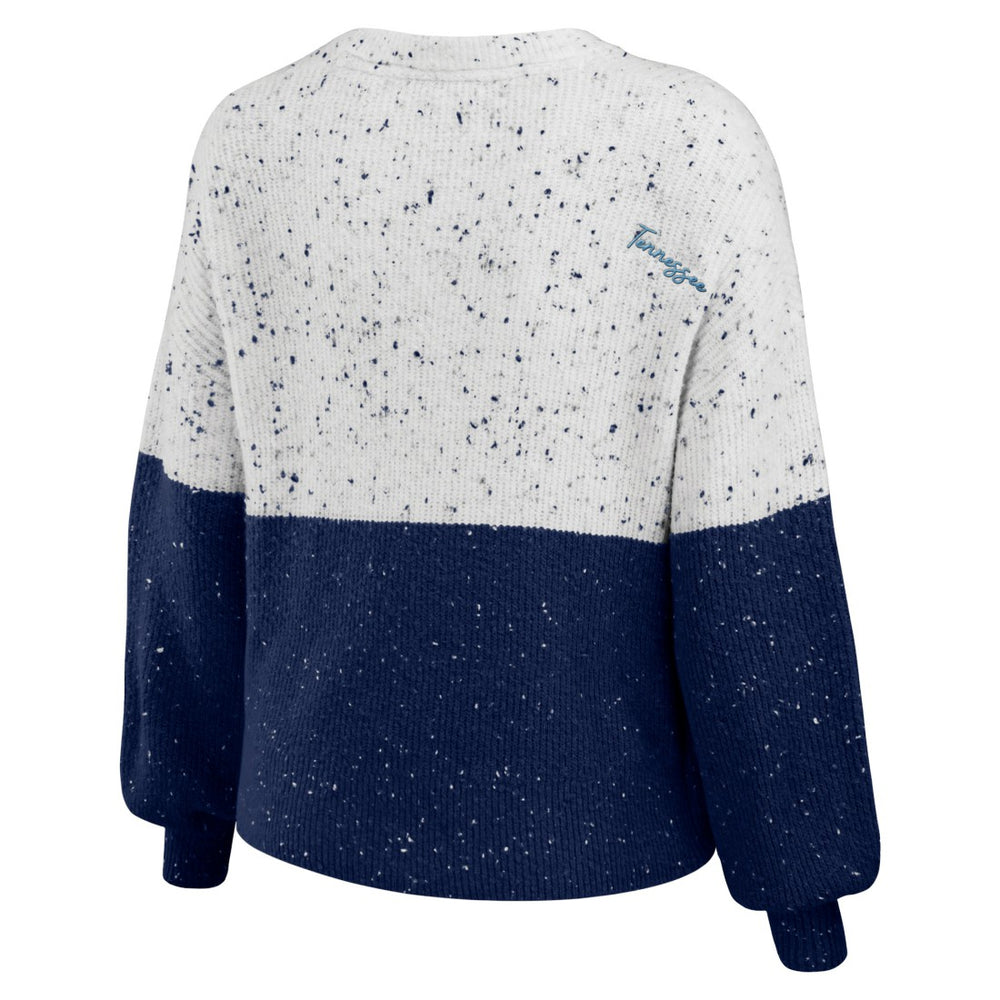Tennessee Titans WEAR by Erin Andrews Women's Lighweight Modest Crop Color-Block Pullover Sweater White/Navy | NFL