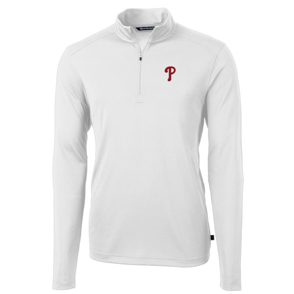 Philadelphia Phillies Cutter & Buck Virtue Eco Pique Recycled Quarter-Zip Pullover Top - MLB