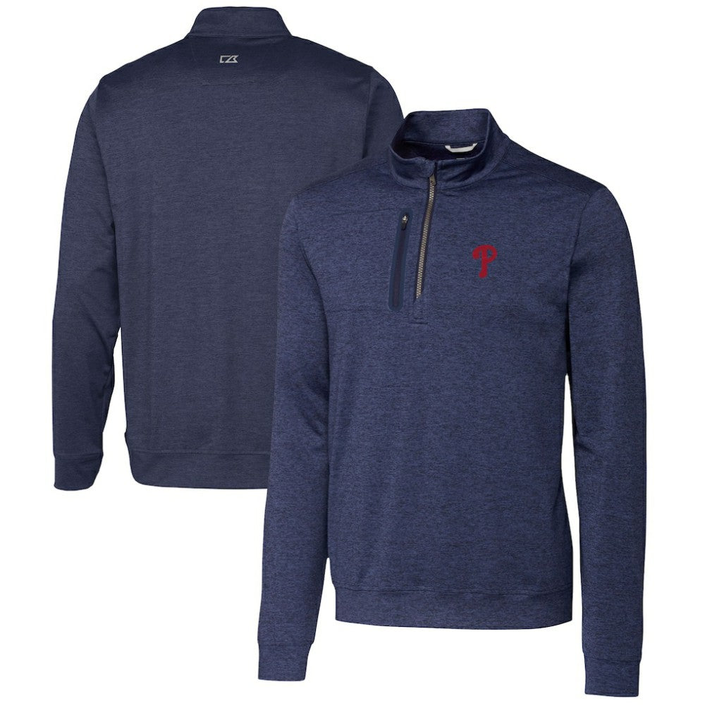 Philadelphia Phillies Cutter & Buck Stealth Heathered Quarter-Zip Pullover Top - MLB