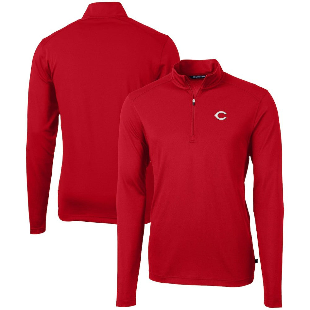 Cincinnati Reds Cutter & Buck Virtue Eco Pique Recycled Quarter-Zip Pullover Top - MLB