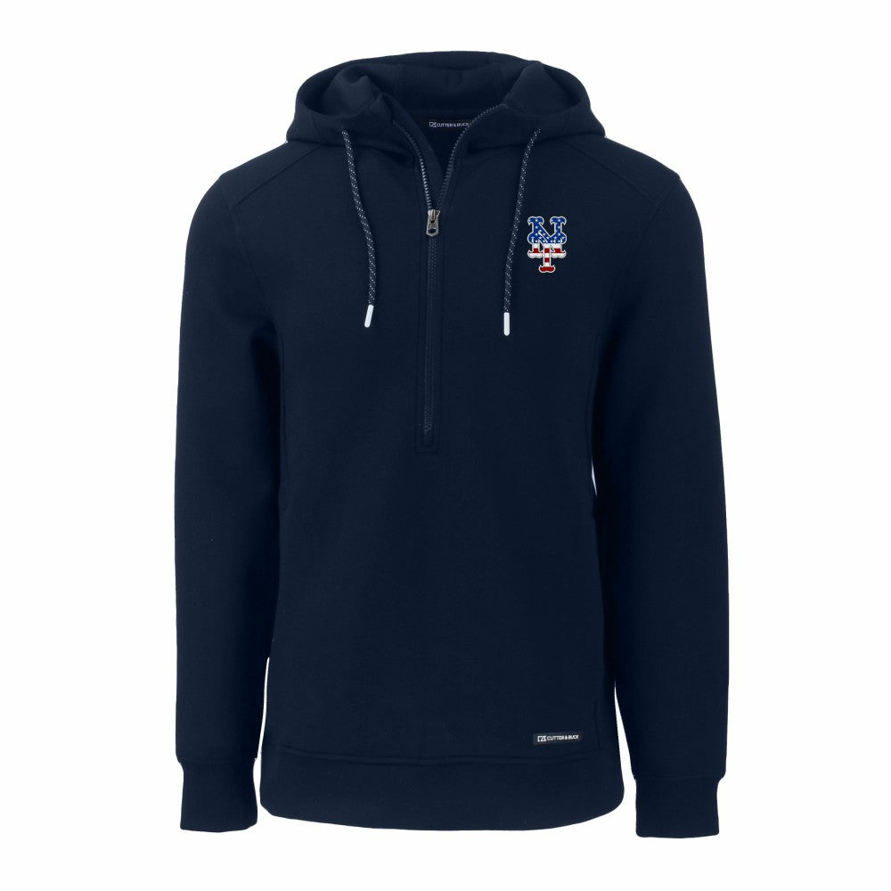 New York Mets Cutter & Buck Stars & Stripes Roam Eco Half-Zip Recycled Pullover Hoodie - MLB