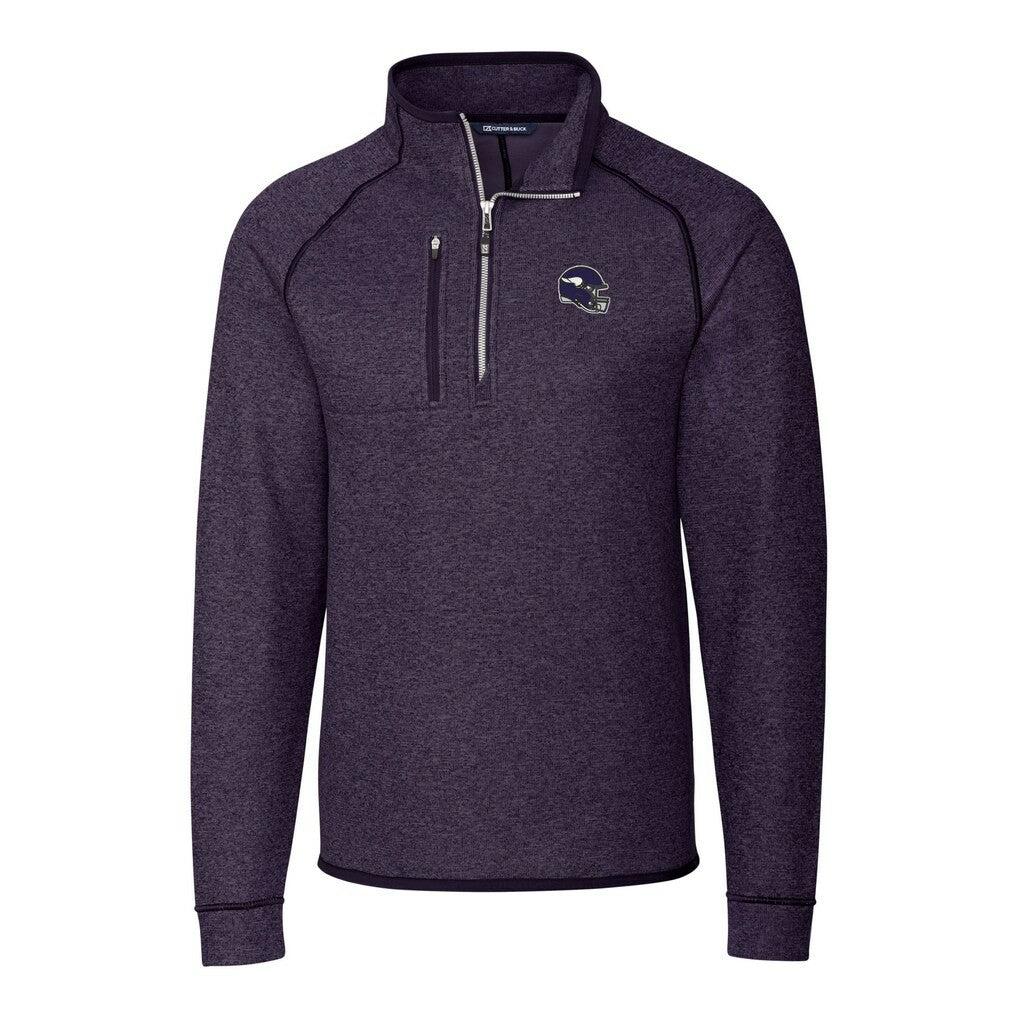 Minnesota Vikings Cutter & Buck Helmet Mainsail Sweater-Knit Half-Zip Pullover Jacket Purple | NFL