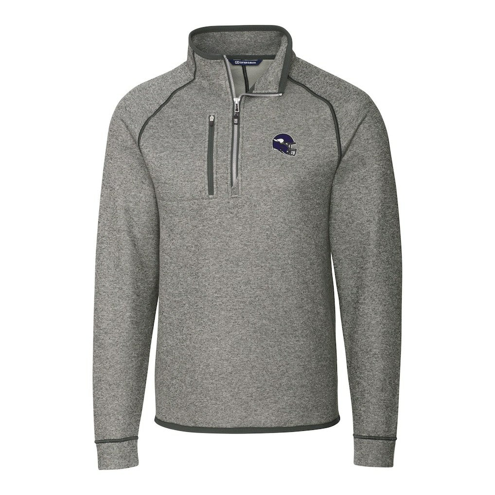 Minnesota Vikings Cutter & Buck Helmet Mainsail Sweater-Knit Half-Zip Pullover Jacket Silver | NFL