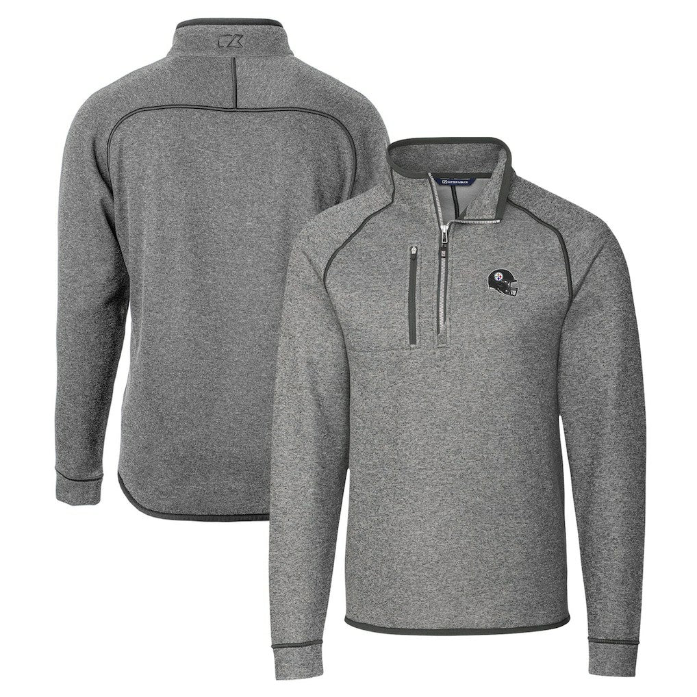 Pittsburgh Steelers Cutter & Buck Helmet Mainsail Sweater-Knit Half-Zip Pullover Jacket Silver | NFL