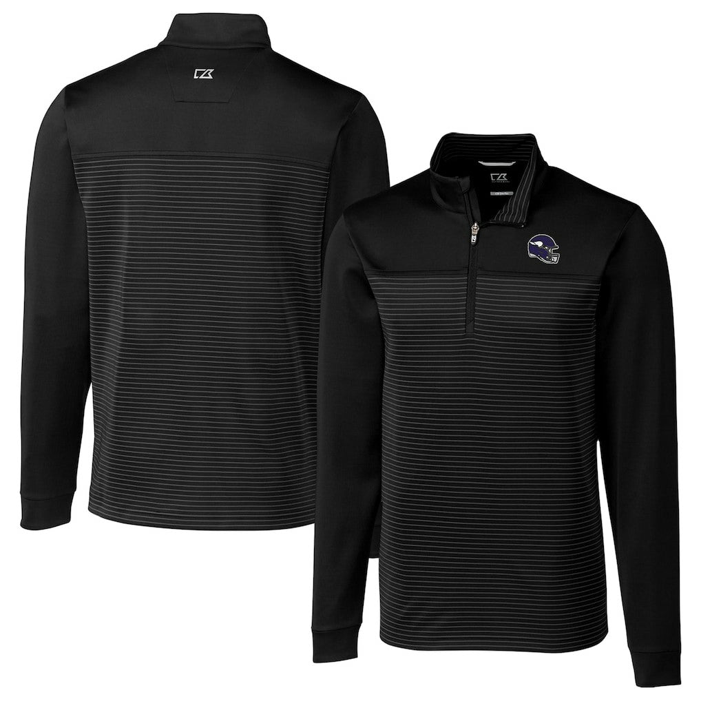 Minnesota Vikings Cutter & Buck Traverse Stripe Stretch Quarter-Zip Pullover Top Black | NFL