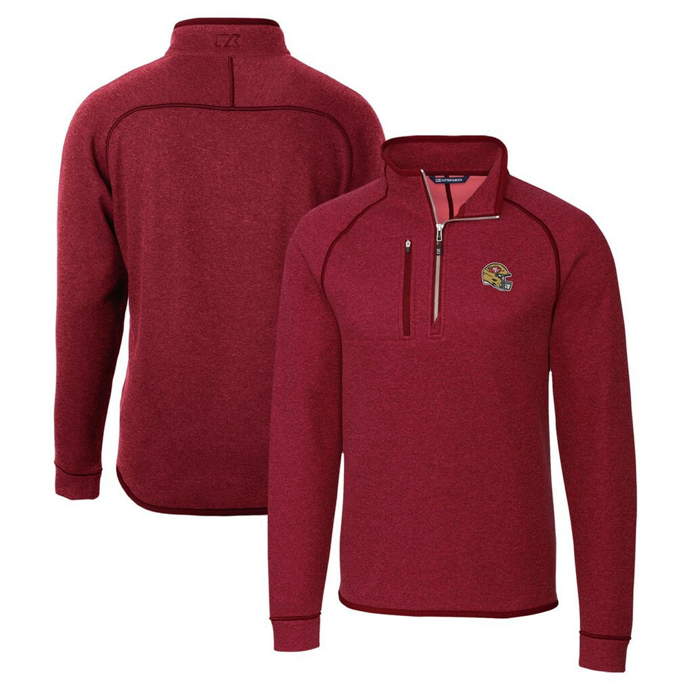 San Francisco 49ers Cutter & Buck Helmet Mainsail Sweater-Knit Half-Zip Pullover Jacket Red | NFL