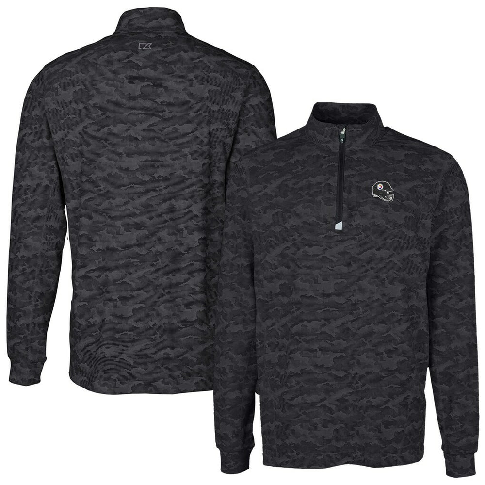 Pittsburgh Steelers Cutter & Buck Helmet Traverse Camo Print Stretch Quarter-Zip Pullover Top Black | NFL