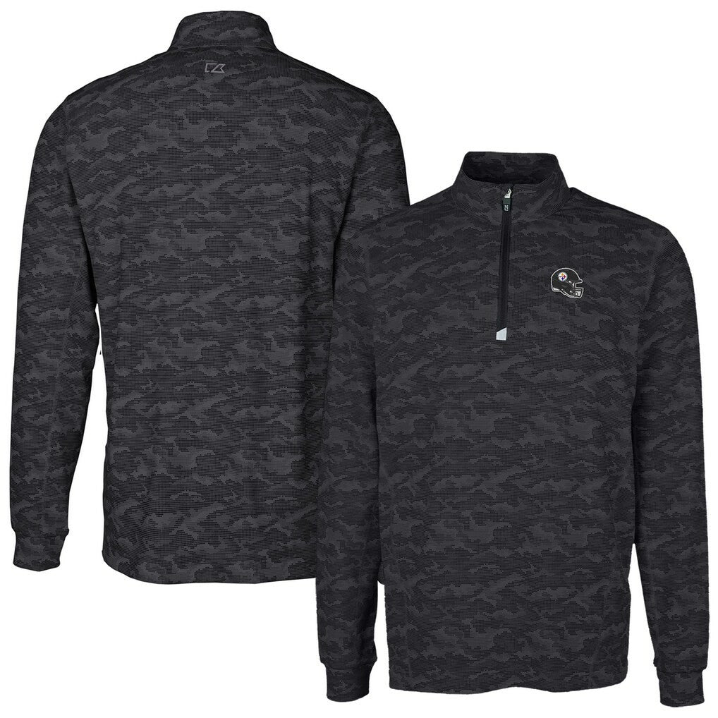 Pittsburgh Steelers Cutter & Buck Helmet Traverse Camo Print Stretch Quarter-Zip Pullover Top Black | NFL