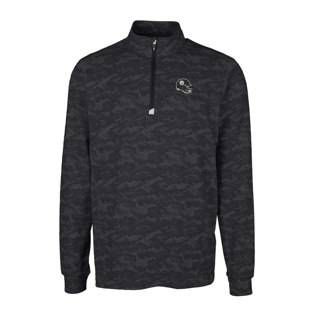 Pittsburgh Steelers Cutter & Buck Helmet Traverse Camo Print Stretch Quarter-Zip Pullover Top Black | NFL