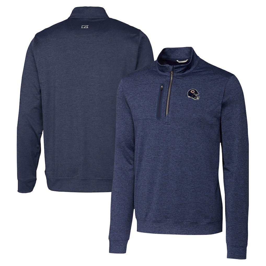 Chicago Bears Cutter & Buck Helmet Stealth Heathered Quarter-Zip Pullover Top Navy | NFL