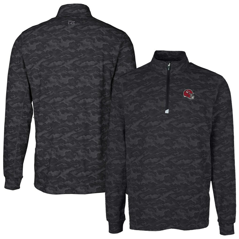 Kansas City Chiefs Cutter & Buck Helmet Traverse Camo Print Stretch Quarter-Zip Pullover Top Black | NFL