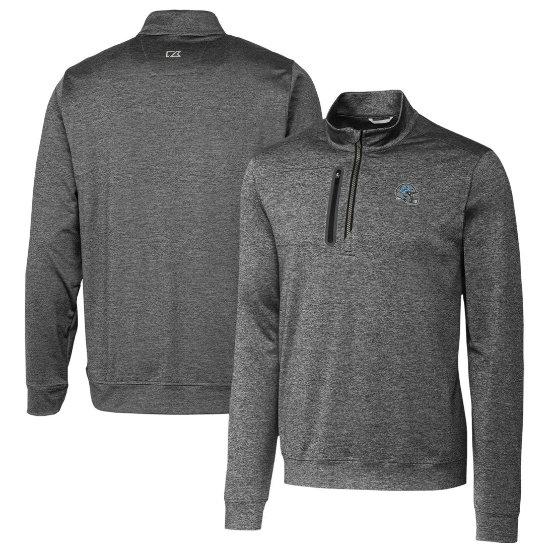Detroit Lions Cutter & Buck Helmet Stealth Heathered Quarter-Zip Pullover Top Gray | NFL