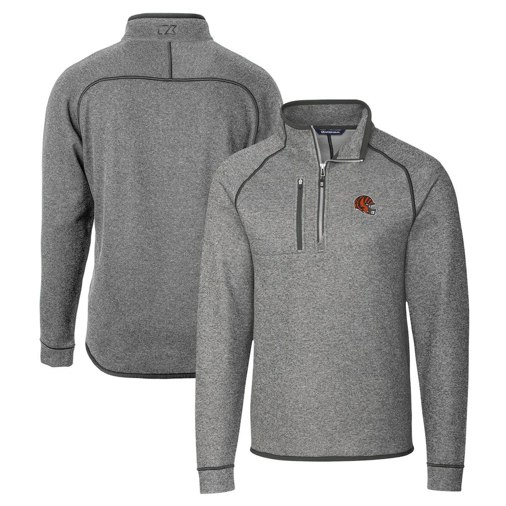 Cincinnati Bengals Cutter & Buck Helmet Mainsail Sweater-Knit Half-Zip Pullover Jacket Silver | NFL