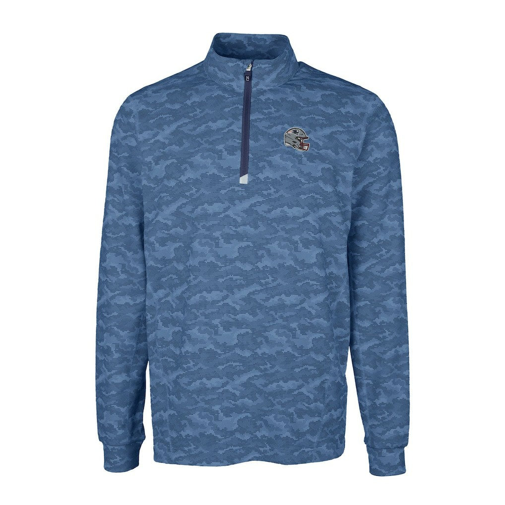 New England Patriots Cutter & Buck Helmet Traverse Camo Print Stretch Quarter-Zip Pullover Top Navy | NFL