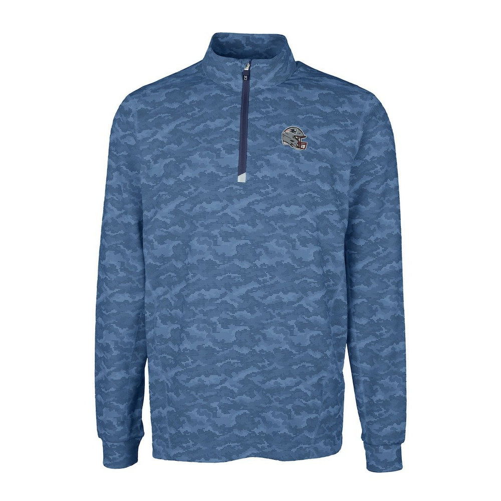 New England Patriots Cutter & Buck Helmet Traverse Camo Print Stretch Quarter-Zip Pullover Top Navy | NFL