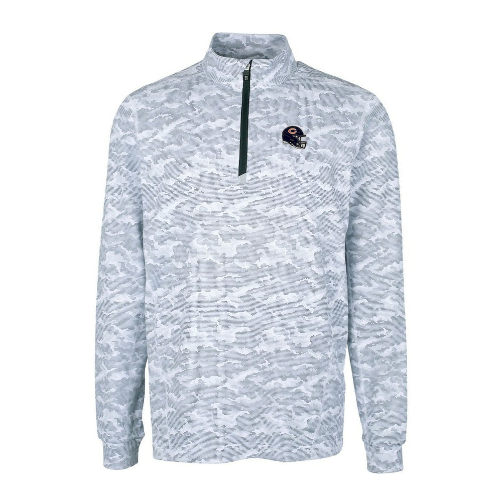 Chicago Bears Cutter & Buck Helmet Traverse Camo Print Stretch Quarter-Zip Pullover Top Charcoal | NFL