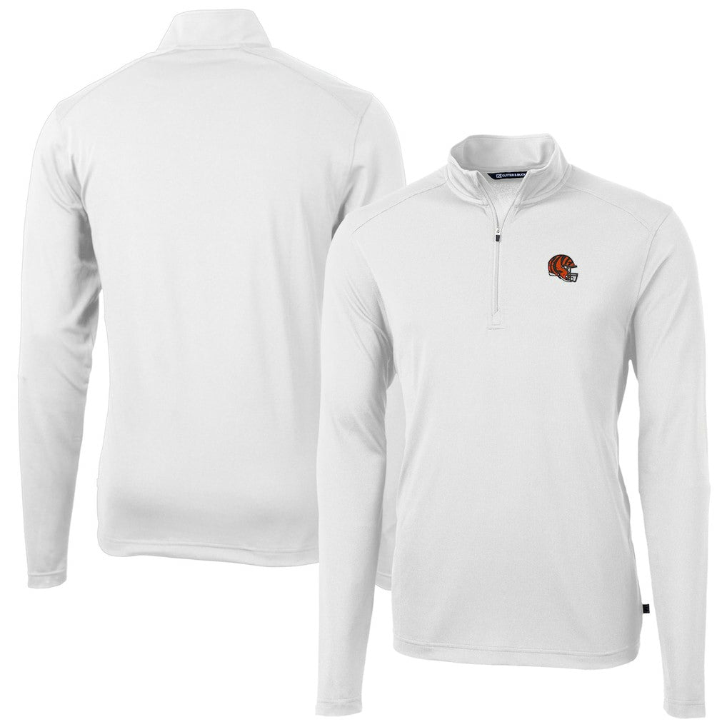 Cincinnati Bengals Cutter & Buck Helmet Virtue Eco Pique Recycled Quarter-Zip Pullover Top White | NFL