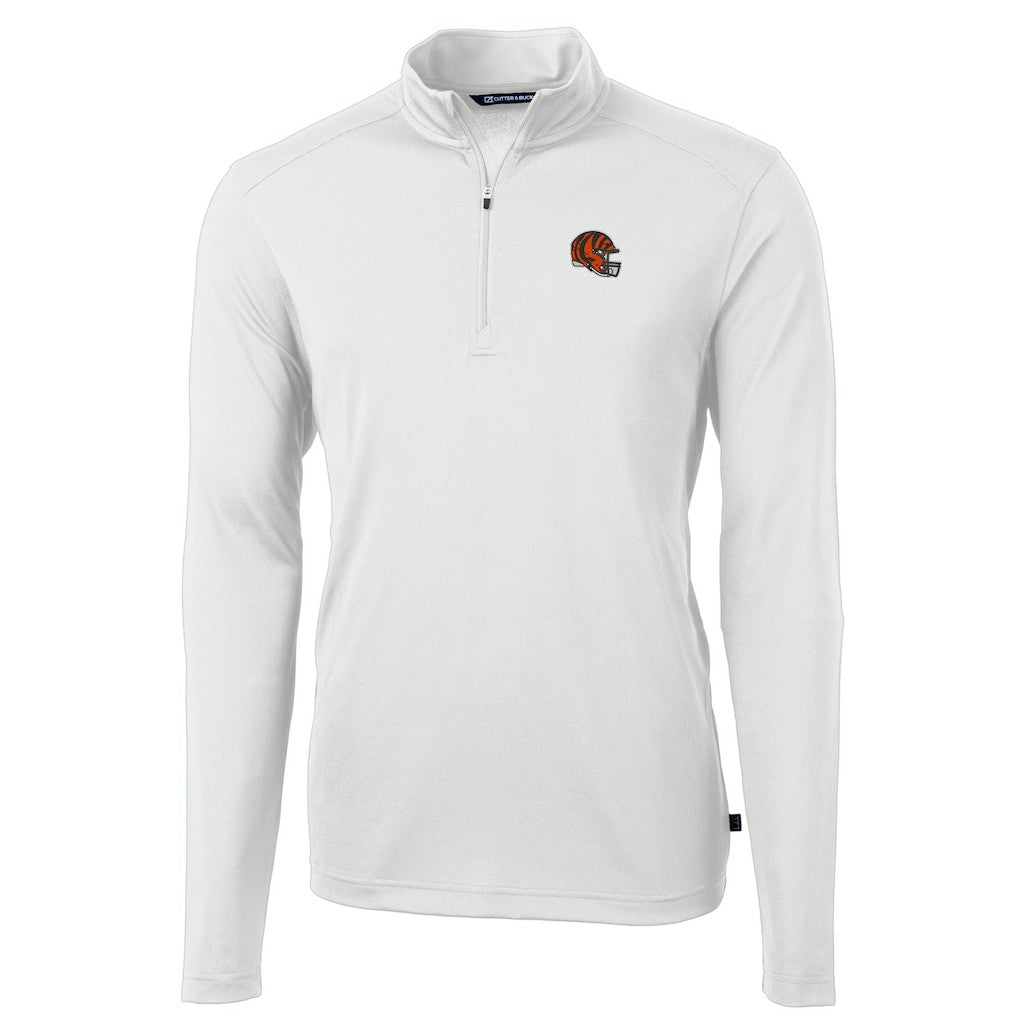 Cincinnati Bengals Cutter & Buck Helmet Virtue Eco Pique Recycled Quarter-Zip Pullover Top White | NFL