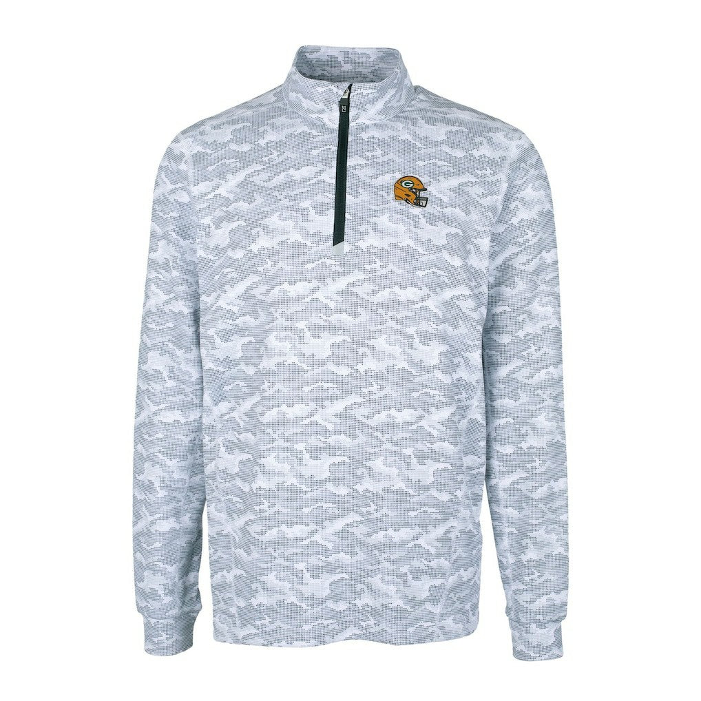 Green Bay Packers Cutter & Buck Helmet Traverse Camo Print Stretch Quarter-Zip Pullover Top Charcoal | NFL