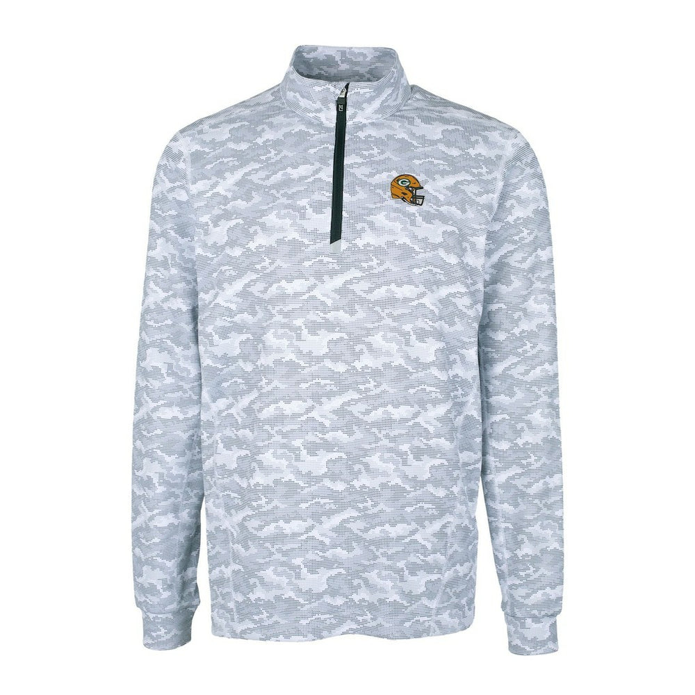 Green Bay Packers Cutter & Buck Helmet Traverse Camo Print Stretch Quarter-Zip Pullover Top Charcoal | NFL