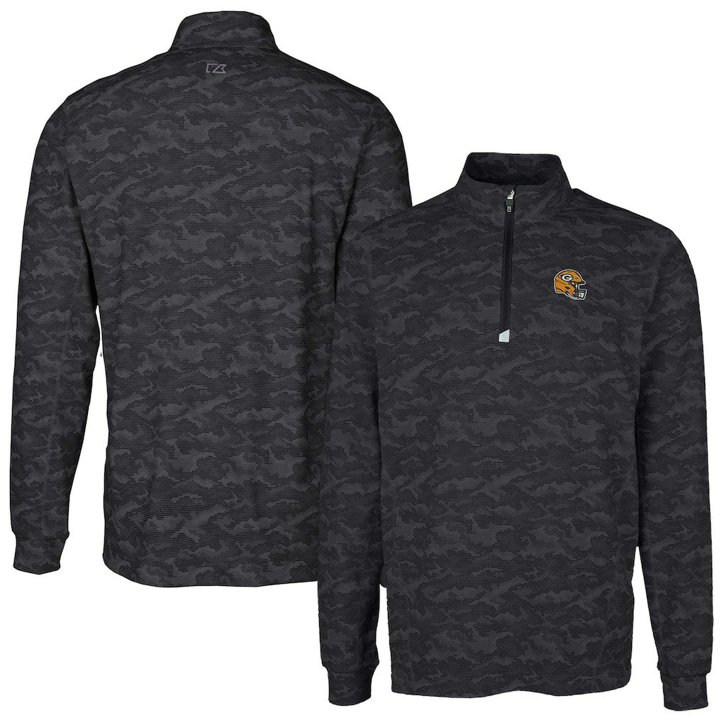 Green Bay Packers Cutter & Buck Helmet Traverse Camo Print Stretch Quarter-Zip Pullover Top Black | NFL