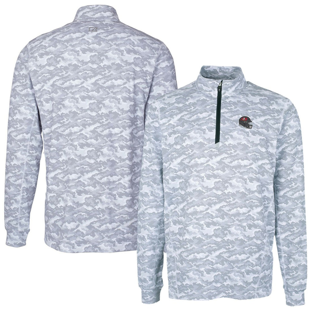 Tampa Bay Buccaneers Cutter & Buck Helmet Traverse Camo Print Stretch Quarter-Zip Pullover Top Charcoal | NFL