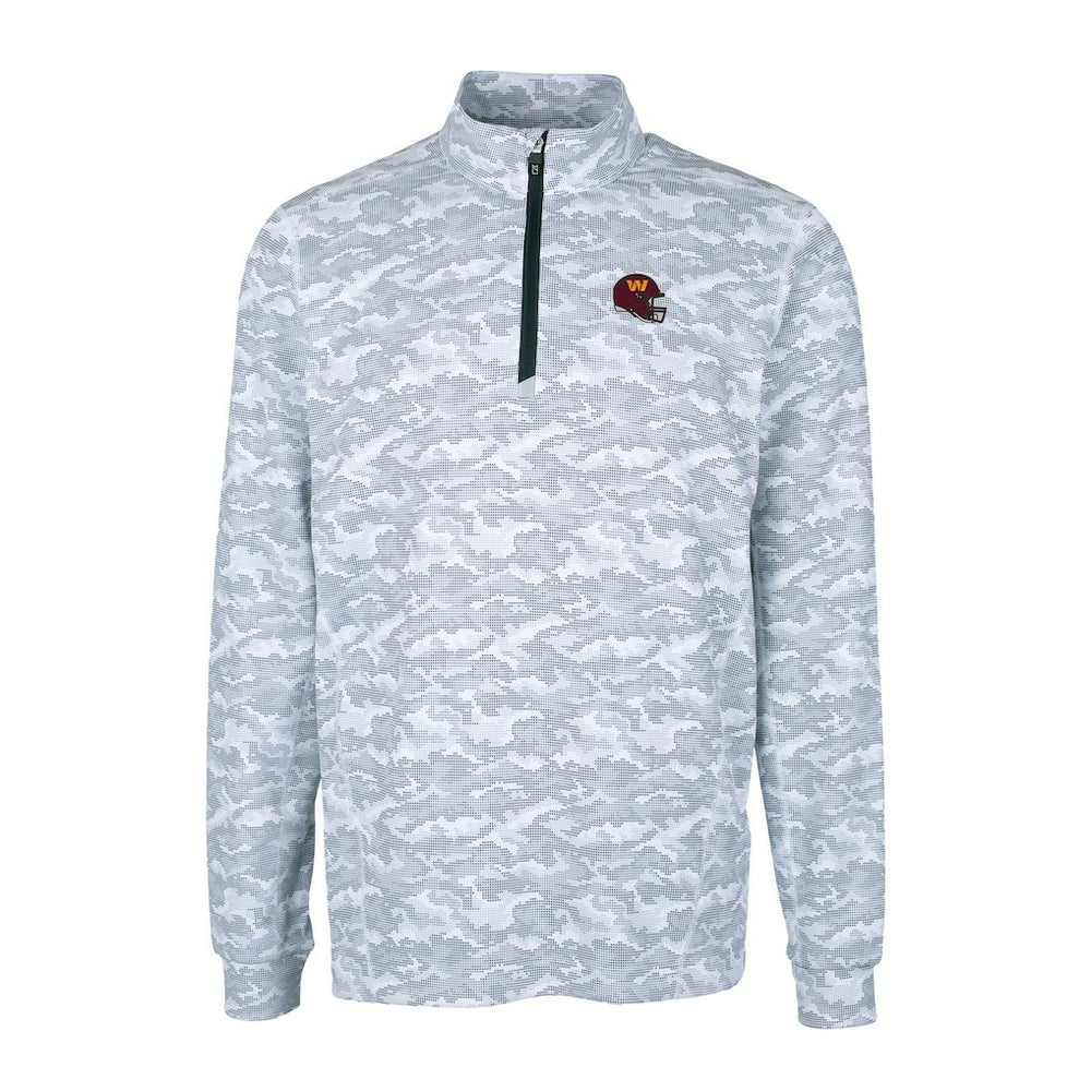 Washington Commanders Cutter & Buck Helmet Traverse Camo Print Stretch Quarter-Zip Pullover Top Charcoal | NFL
