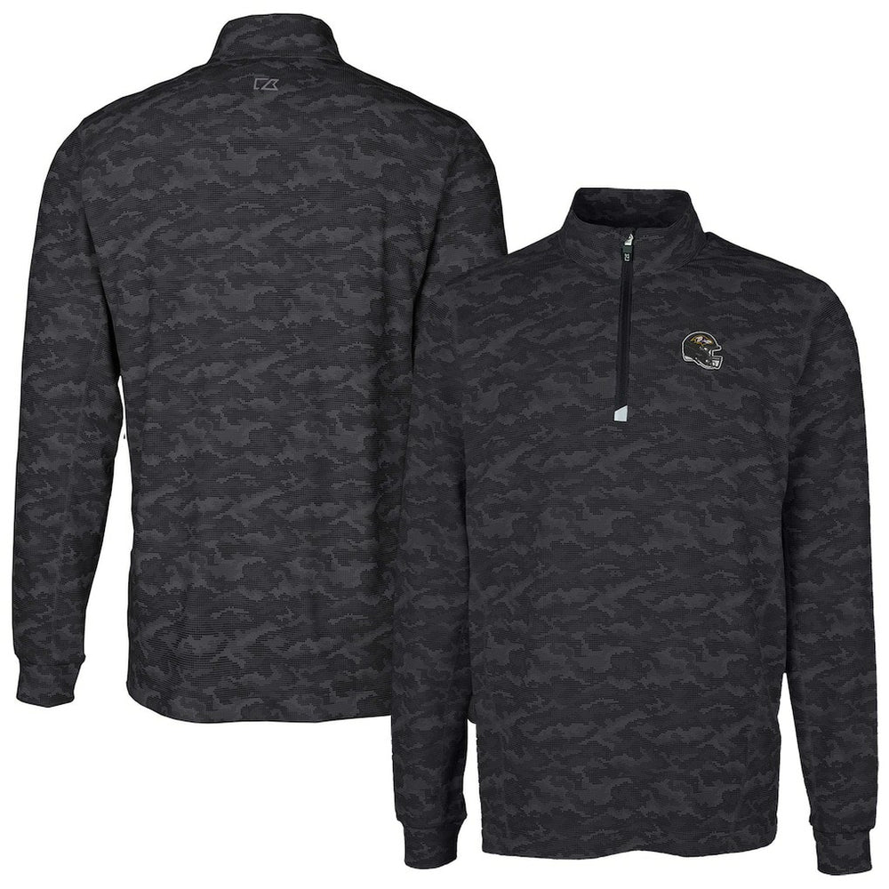 Baltimore Ravens Cutter & Buck Helmet Traverse Camo Print Stretch Quarter-Zip Pullover Top Black | NFL
