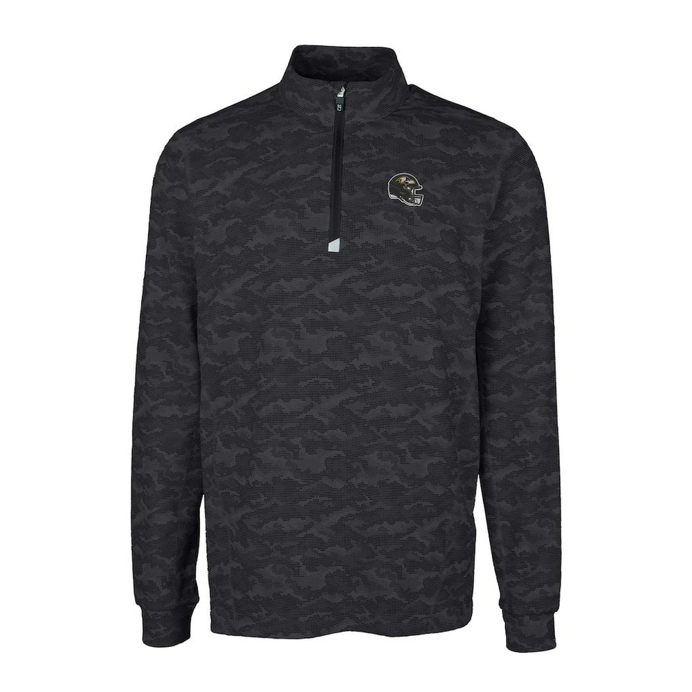 Baltimore Ravens Cutter & Buck Helmet Traverse Camo Print Stretch Quarter-Zip Pullover Top Black | NFL