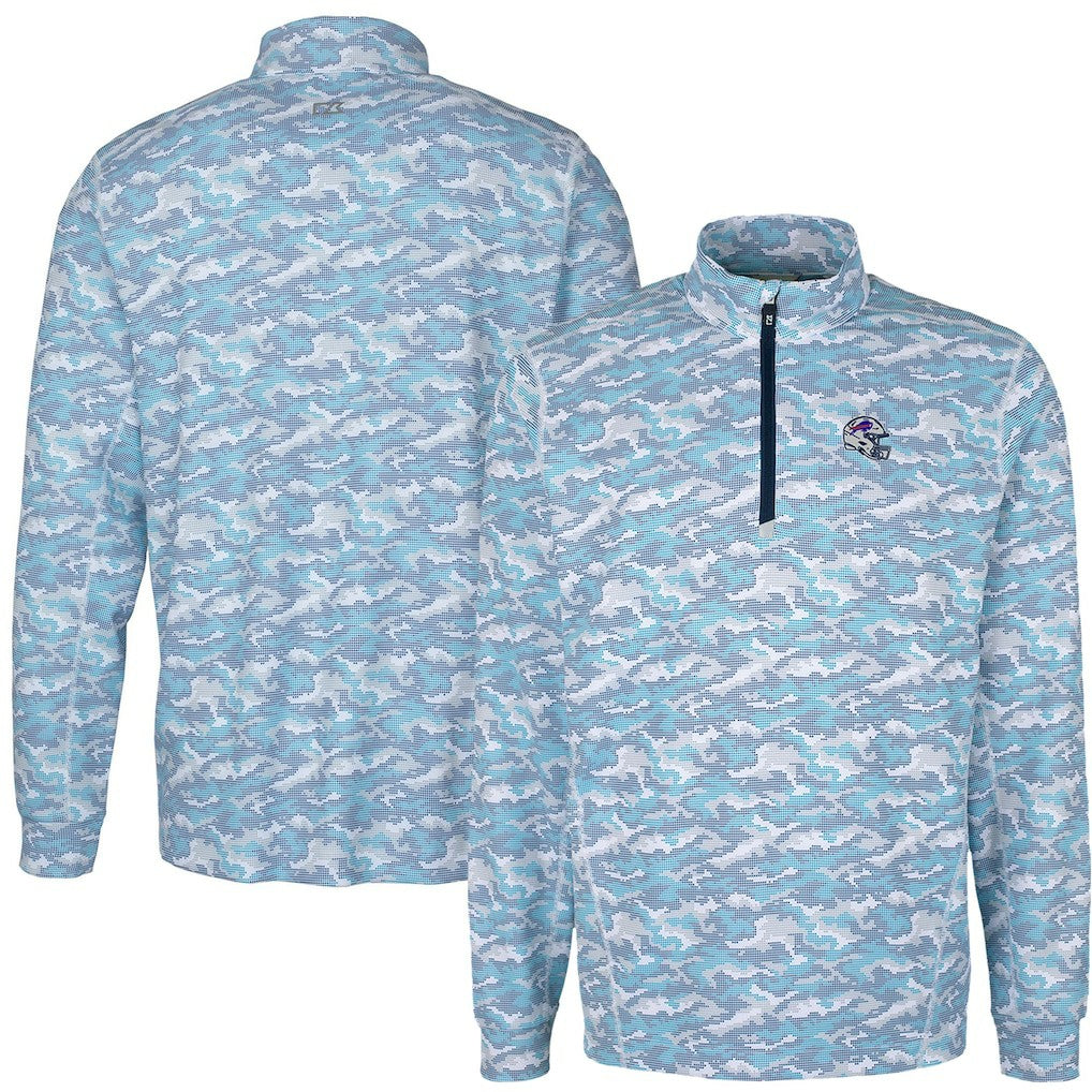 Buffalo Bills Cutter & Buck Helmet Traverse Camo Print Stretch Quarter-Zip Pullover Top Light Blue | NFL
