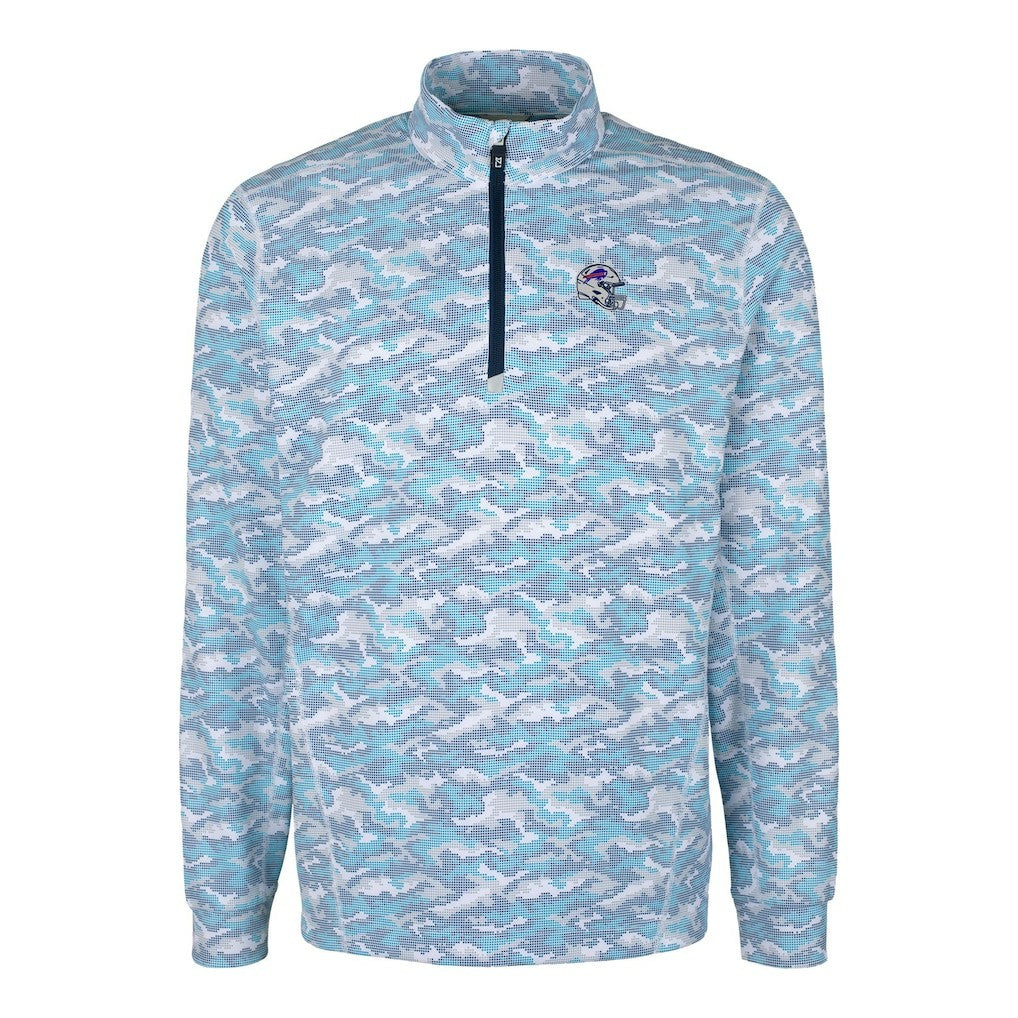 Buffalo Bills Cutter & Buck Helmet Traverse Camo Print Stretch Quarter-Zip Pullover Top Light Blue | NFL