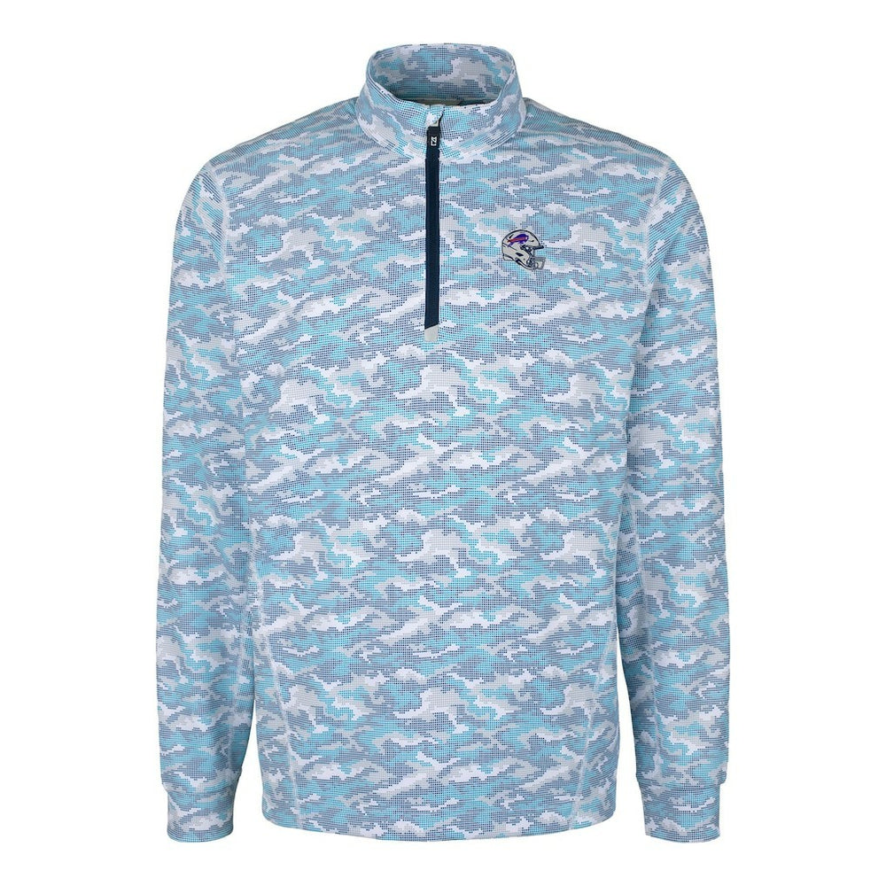 Buffalo Bills Cutter & Buck Helmet Traverse Camo Print Stretch Quarter-Zip Pullover Top Light Blue | NFL