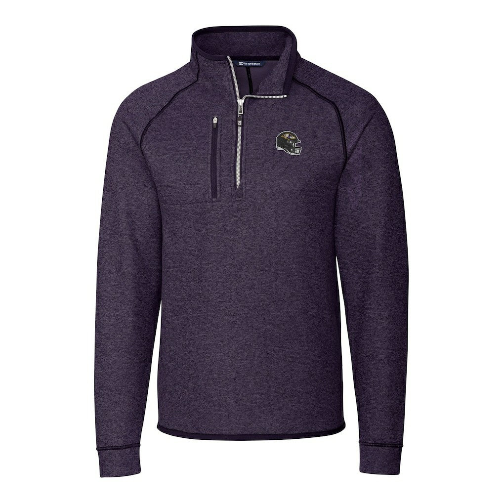 Baltimore Ravens Cutter & Buck Helmet Mainsail Sweater-Knit Half-Zip Pullover Jacket Purple | NFL