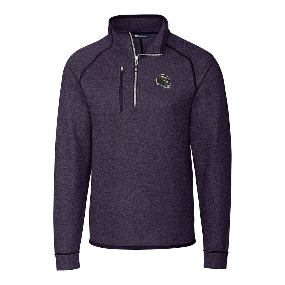 Baltimore Ravens Cutter & Buck Helmet Mainsail Sweater-Knit Half-Zip Pullover Jacket Purple | NFL