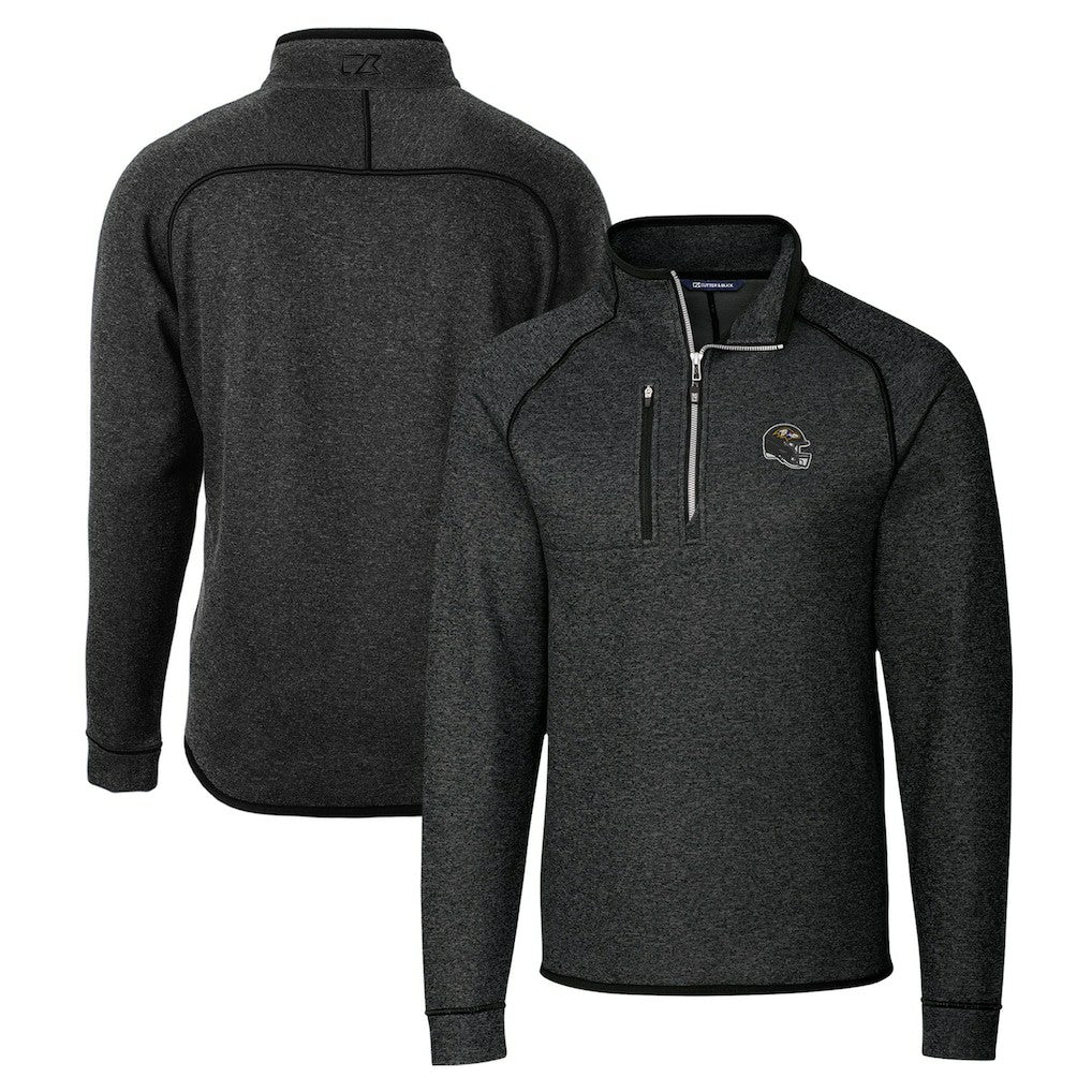 Baltimore Ravens Cutter & Buck Helmet Mainsail Sweater-Knit Half-Zip Pullover Jacket Charcoal | NFL